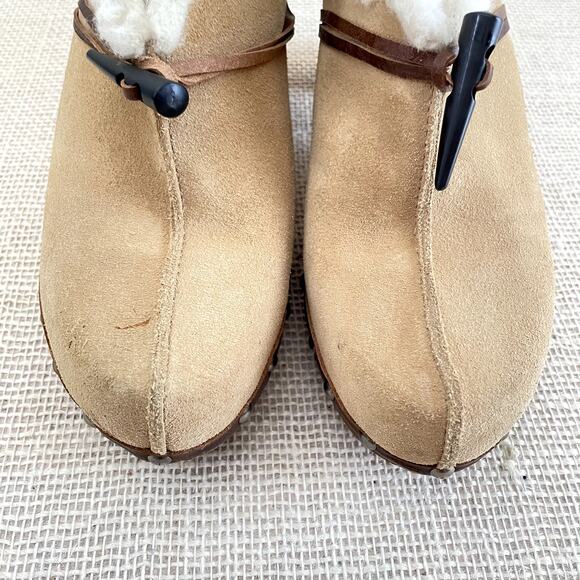 Tommy Hilfiger Wooden Platform Clogs, Suede Leather, Shearling, Ladies 9.5 M - Picture 7 of 10